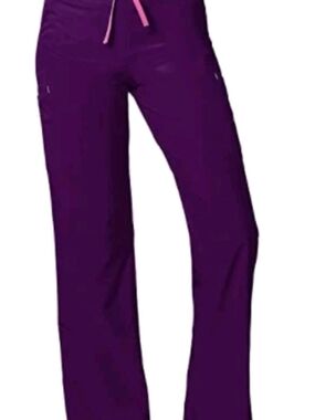 Smitten Purple Boot Cut Scrub Pants with Pink Drawstring